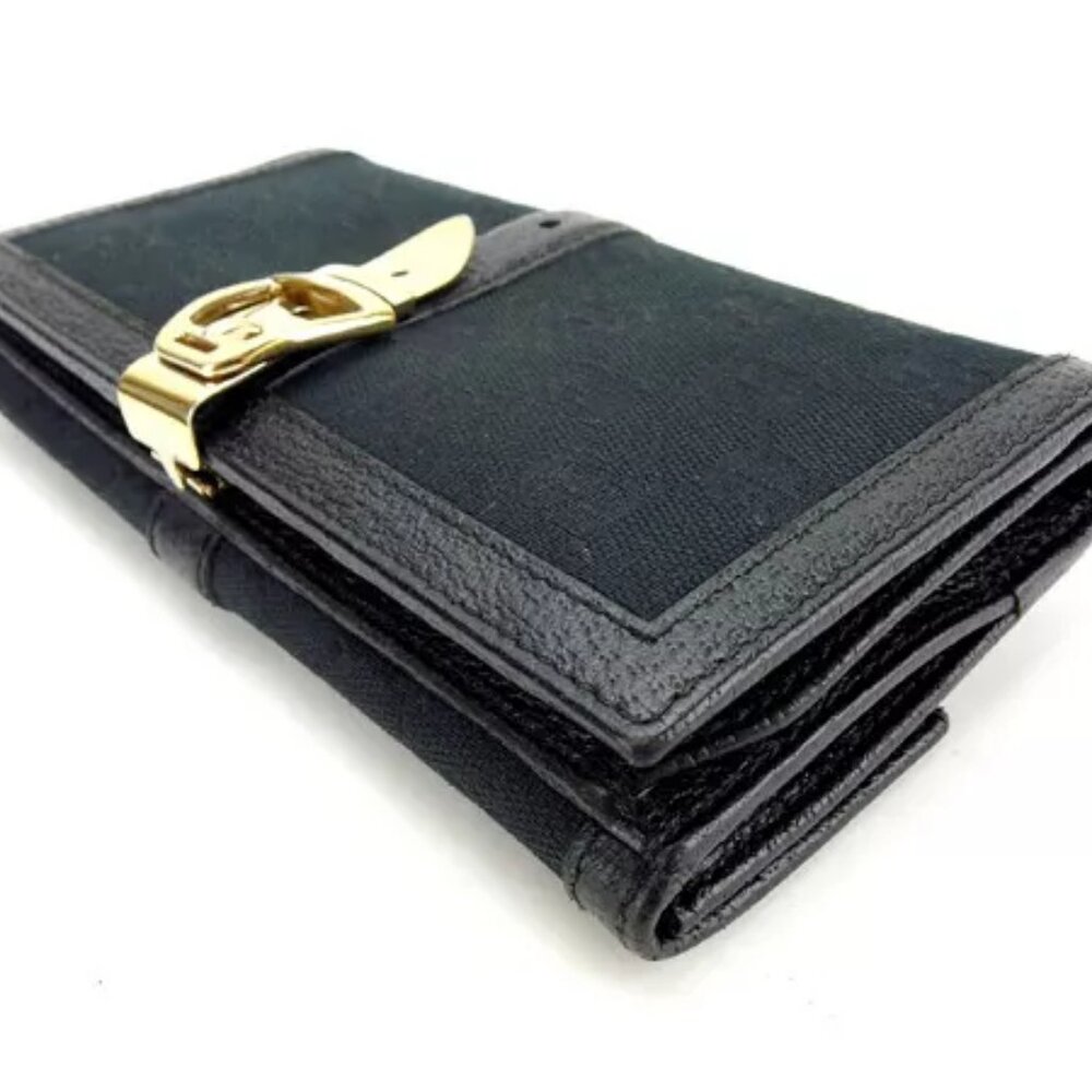 AUTHENTICITY GUARANTEED Gucci Wallet Purse Folding wallet GG Black Gold Woman - Picture 4 of 6